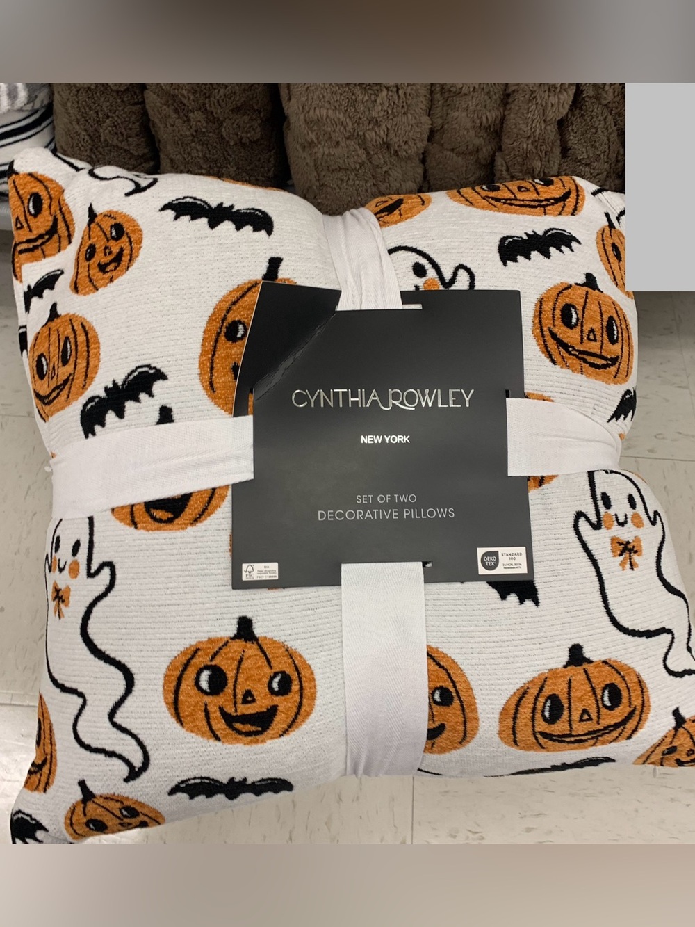 Cynthia Rowley Retro Halloween Pumpkin Ghost Bat Set of 2 Decorative Pillows